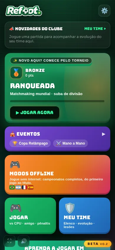 Tela inicial do Refoot com os modos de jogo