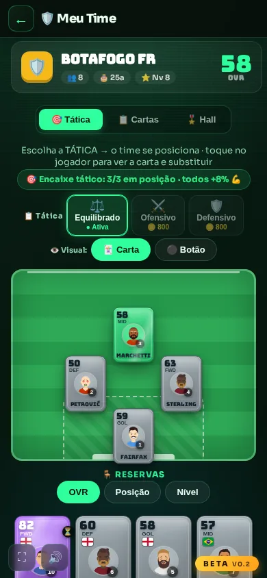 Tela do meu time no Refoot, com jogadores e formação